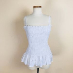 Anthropologie White Smocked Peplum Tank